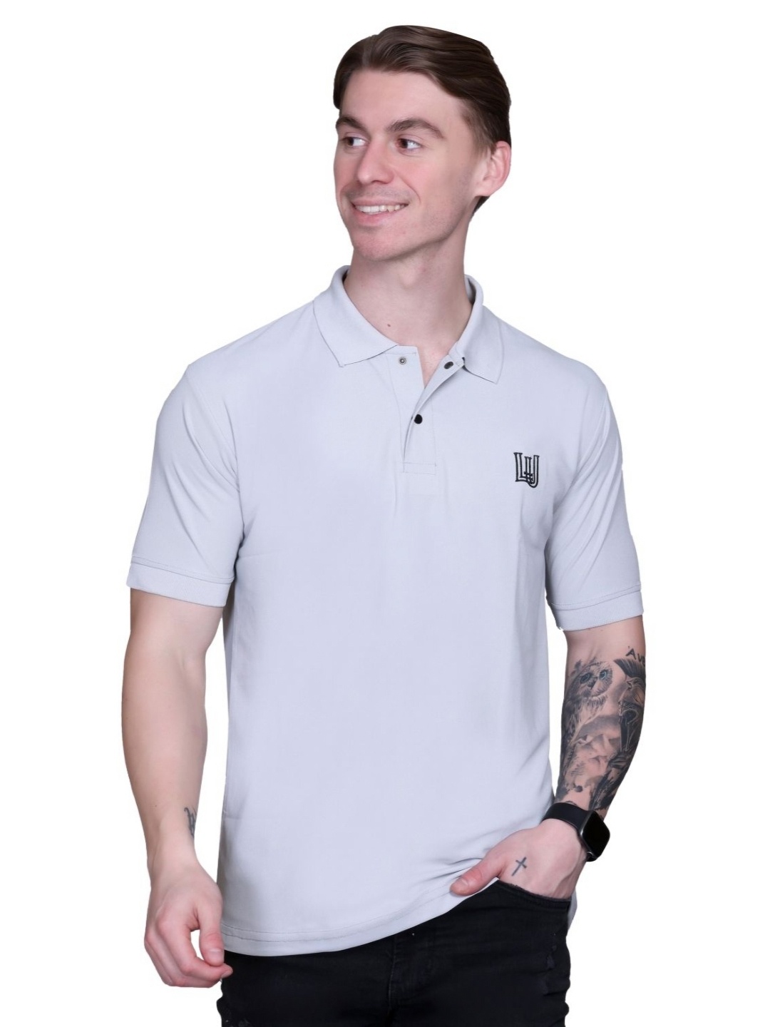 

Looks United Men Polo Collar T-shirt, Grey