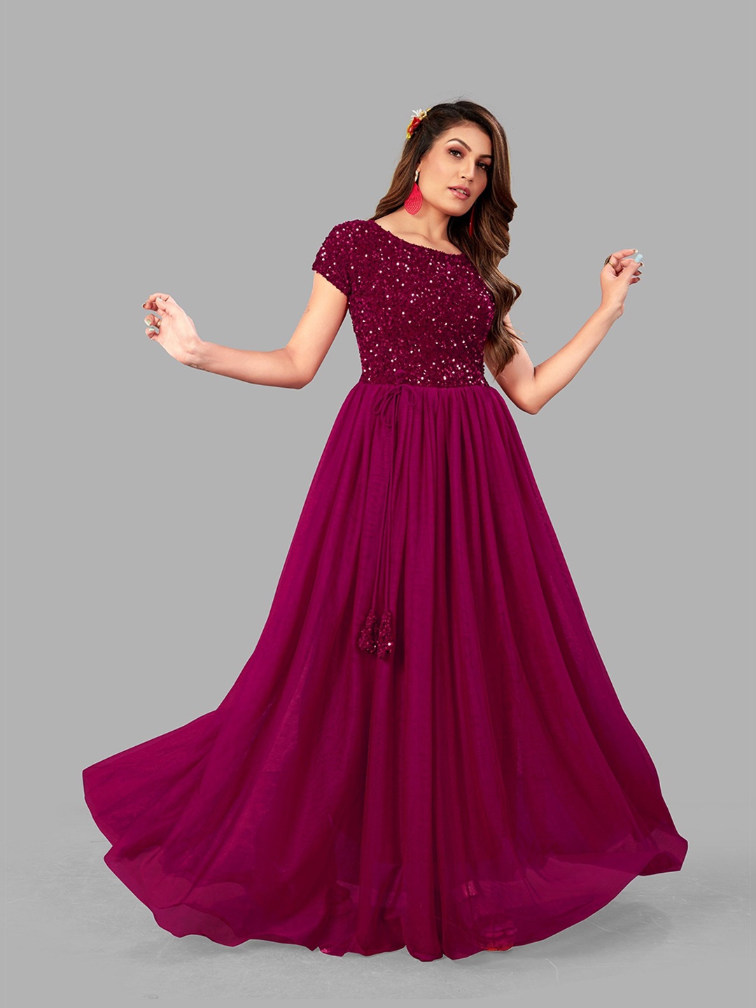 

RebikaTrendz Embellished Velvet Fit & Flare Maxi Dress, Purple