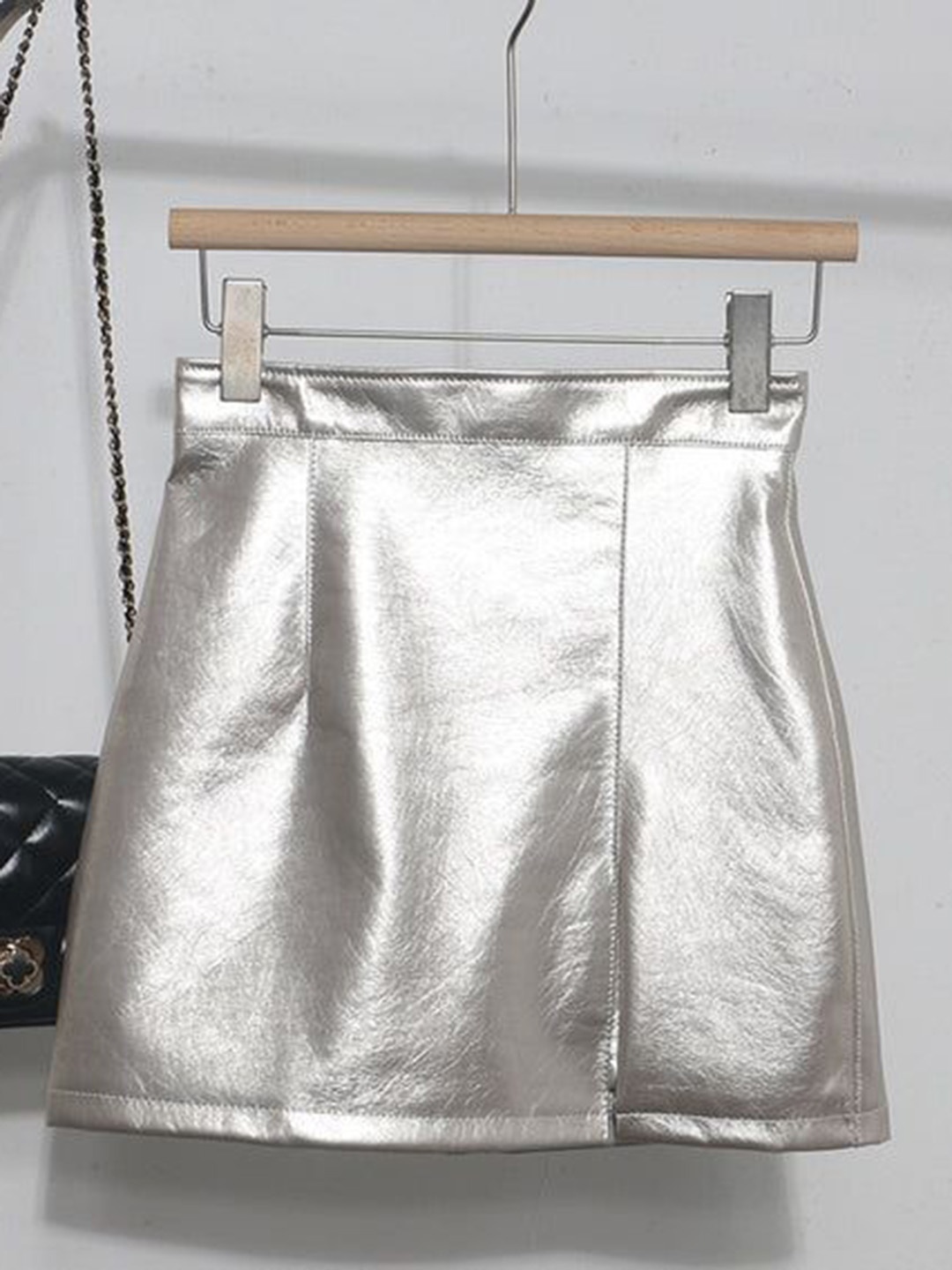 

PANKH Leather Shimmer Skort, Silver