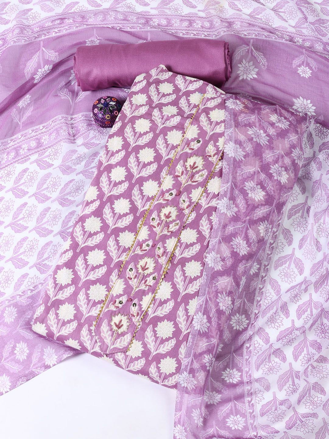 

Meena Bazaar Printed Unstitched Dress Material, Mauve
