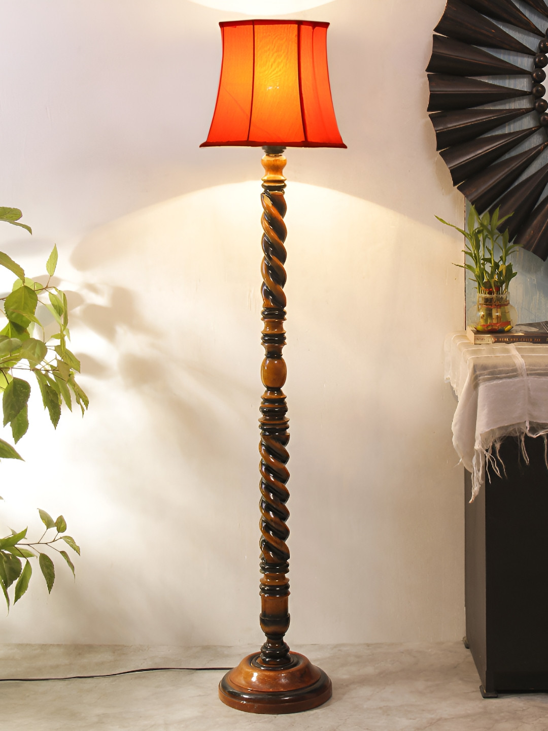 

Devansh Orange & Brown Cotton Conical Cotton Wooden Floor Lamp