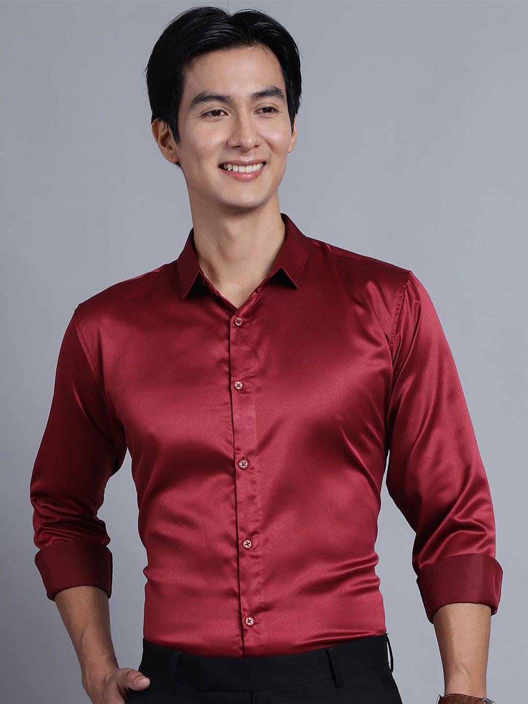 

Majestic Man Men Club Slim Fit Opaque Formal Shirt, Maroon
