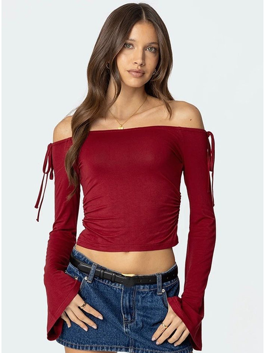 

LULU & SKY Off-Shoulder Bardot Crop Top, Red