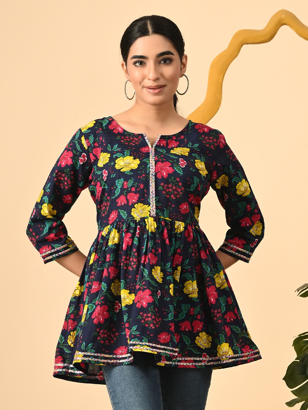 

GLOWWORLD Printed Tunic, Navy blue