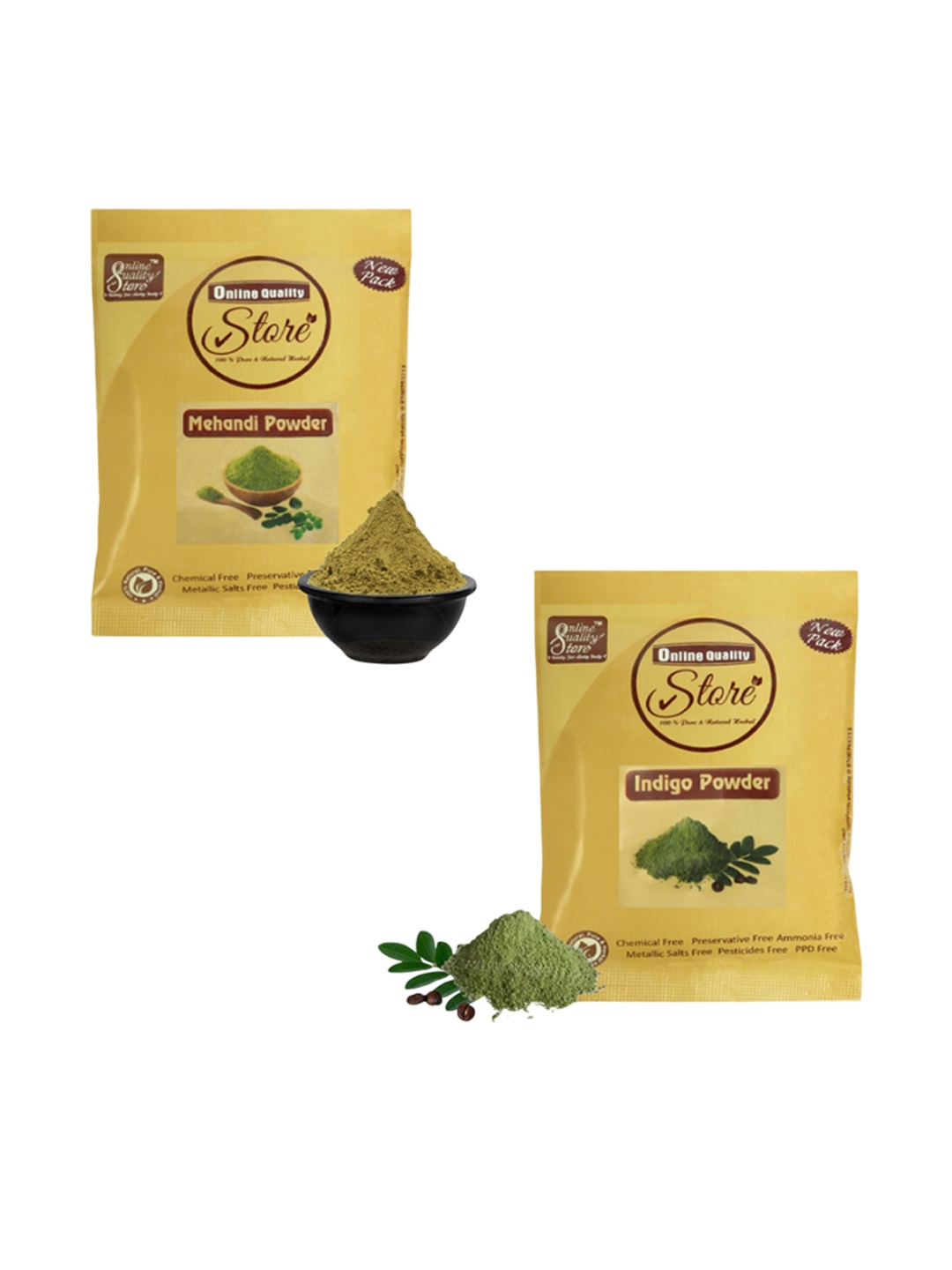 

Online Quality Store Set Of 2 Indigo & Mehendi Powder - 50 g Each, Yellow