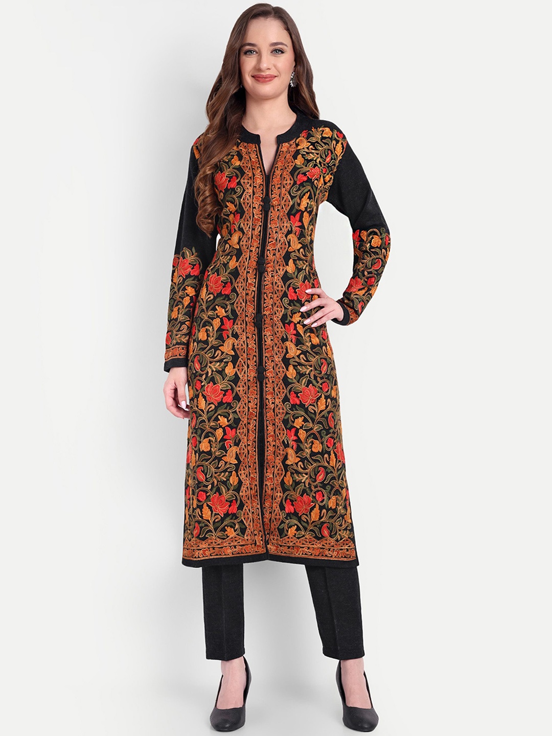 

HAUTEMODA Women Pure Wool Kurta with Palazzos &, Black