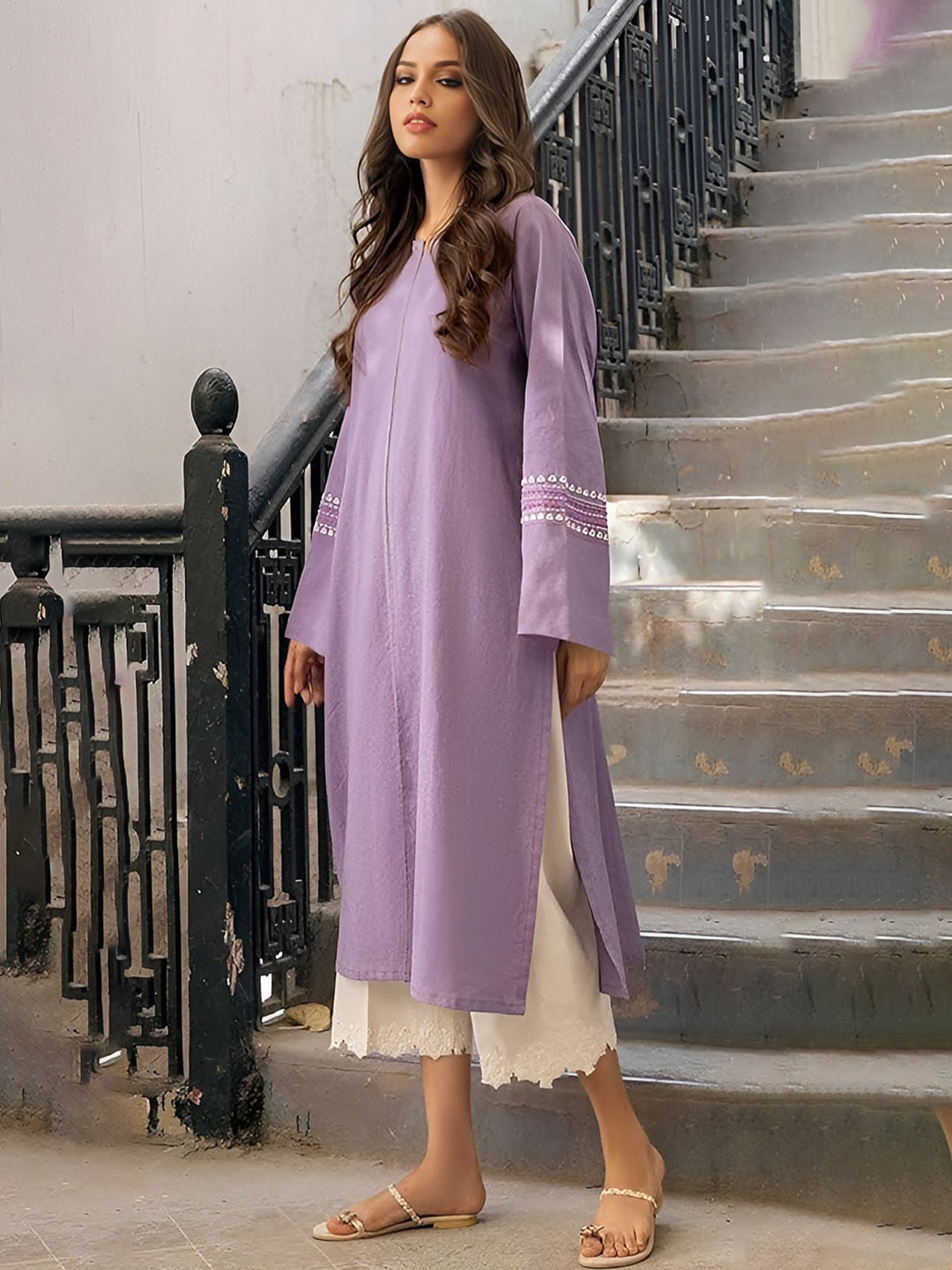 

KALINI Women Flared Sleeves Sequinned Kurta, Purple