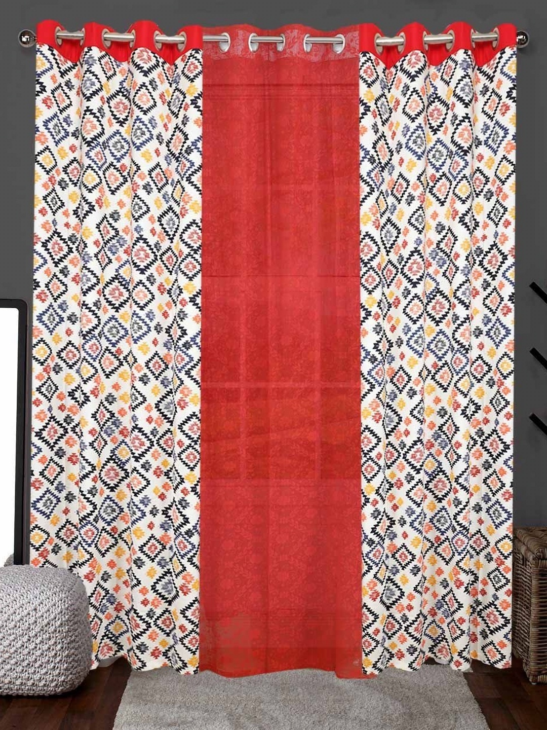 

Dekor World Multicoloured Set of 3 Long Door Curtain, Multi