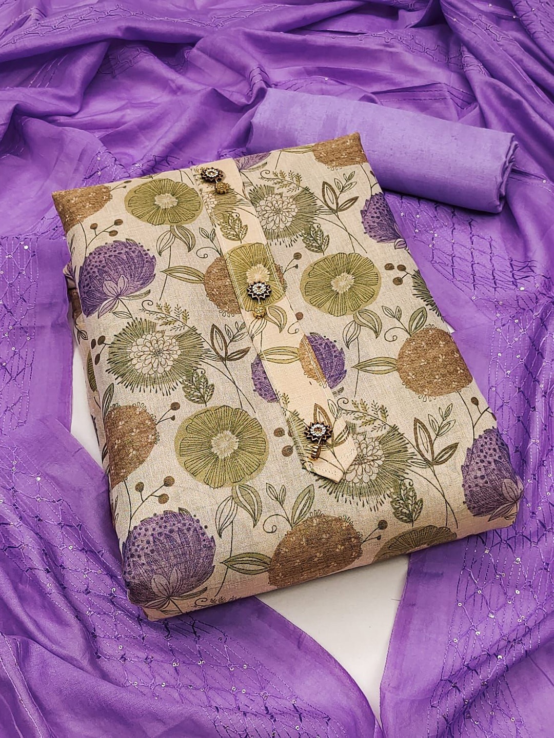

BlissFlair Art Silk Unstitched Dress Material, Purple