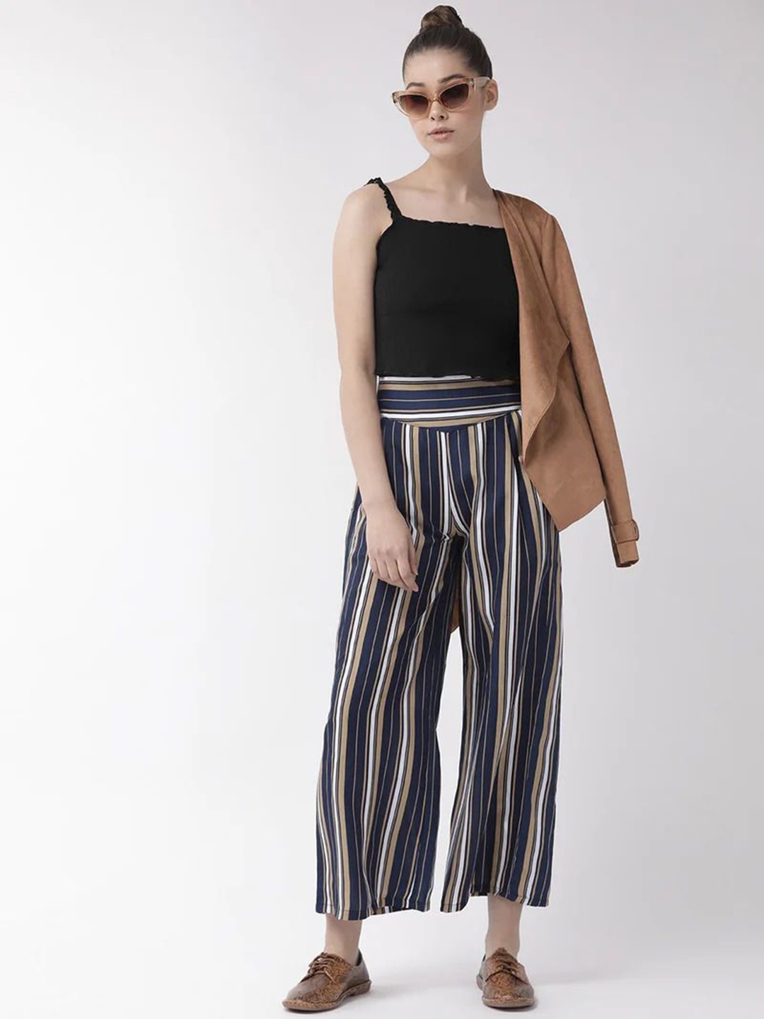 

Moda Rapido Women Striped Original Loose Fit Trousers, Navy blue