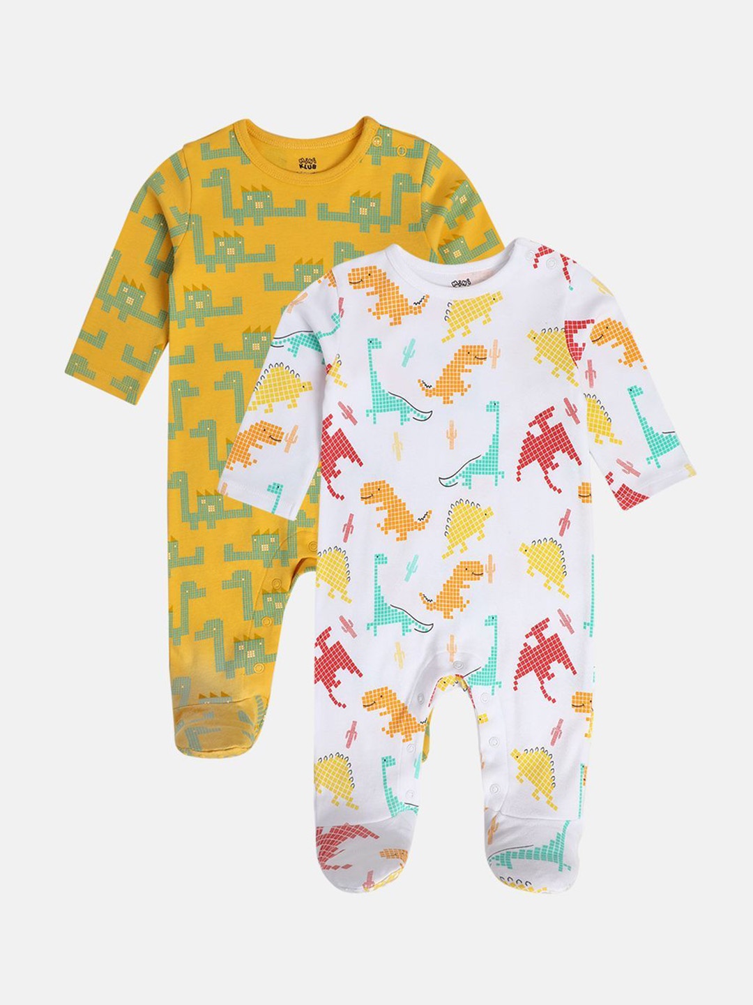 

MINI KLUB Boys Pack of 2 Printed Sleepsuit, White