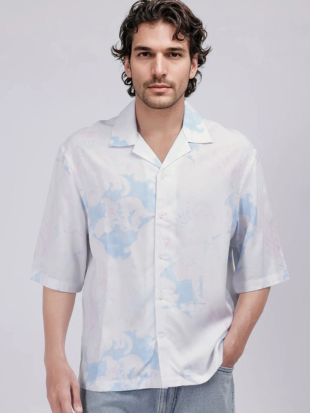 

RARE RABBIT Men Comfort Boxy Opaque Printed Casual Shirt, White