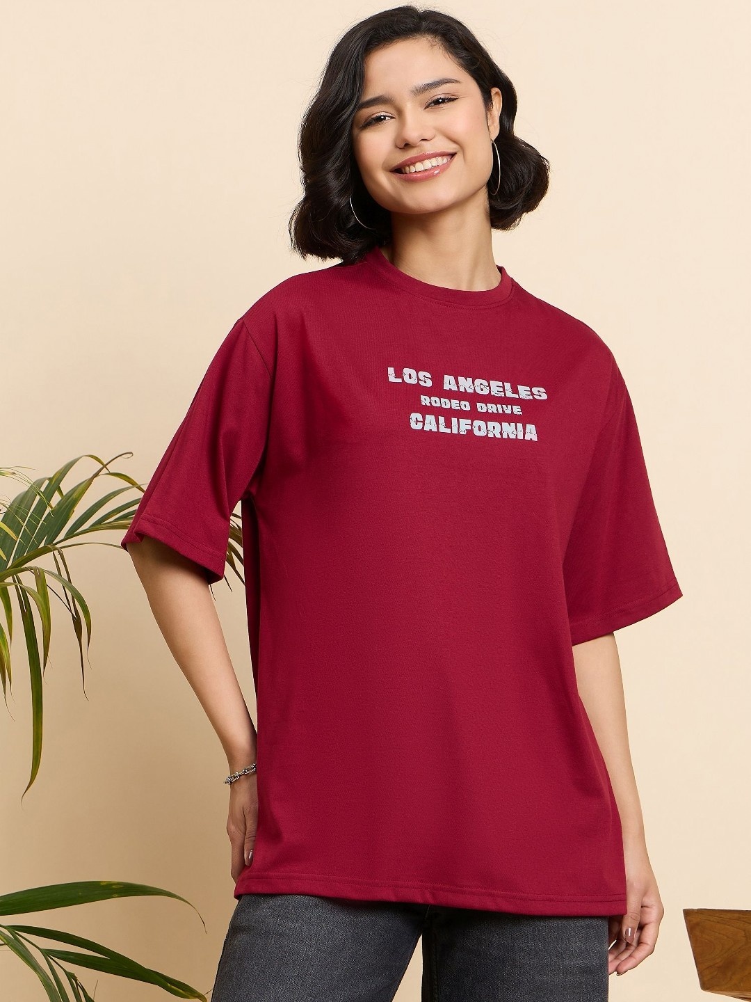 

Mast & Harbour Women Printed Drop-Shoulder Sleeves T-shirt, Red