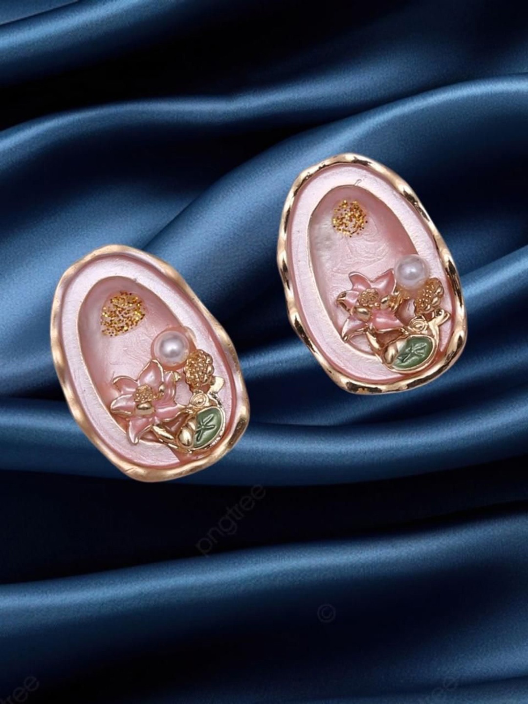 

ADC SHEMONA Oval Studs Earrings, Pink