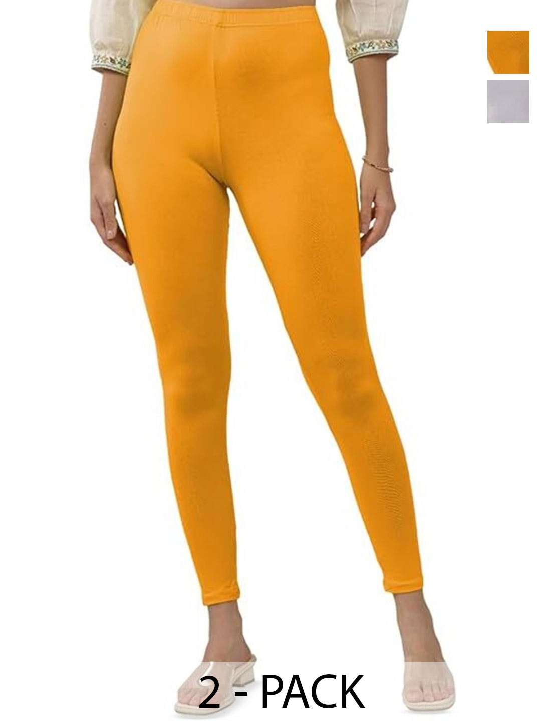 

TRAZO Women Pack Of 2 Mid-Rise Ankle-Length Leggings, Yellow