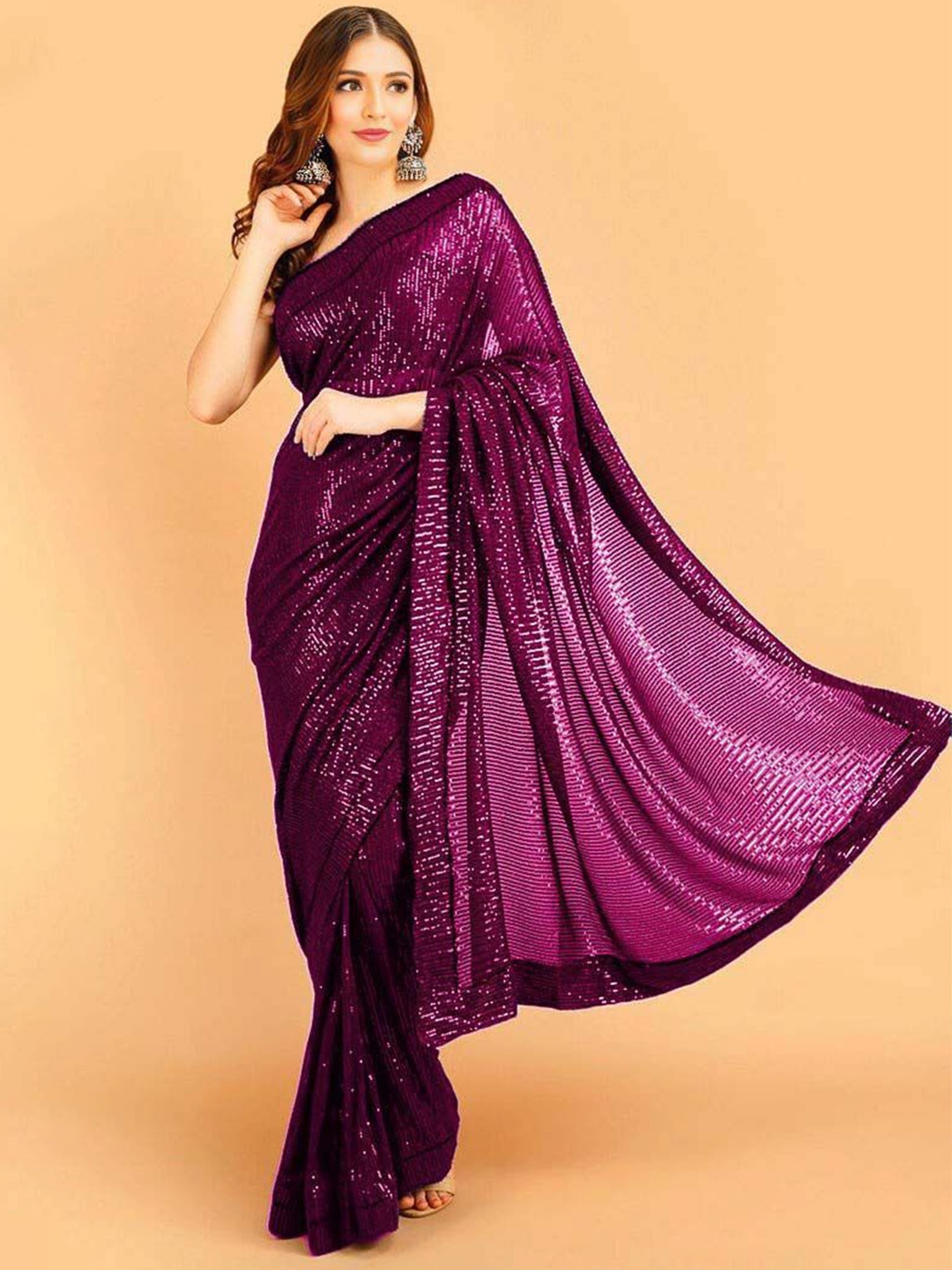 

ANJANI TEXTILE Embellished Sequinned Poly Georgette Saree, Purple