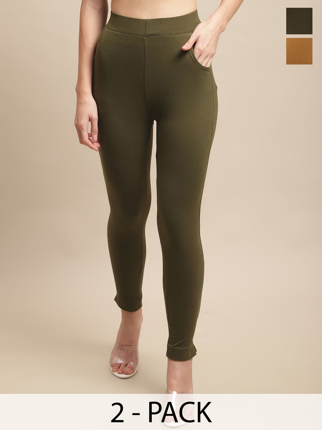 

Valles365 by S.C. Pack Of 2 Cotton Ankle-Length Leggings, Olive