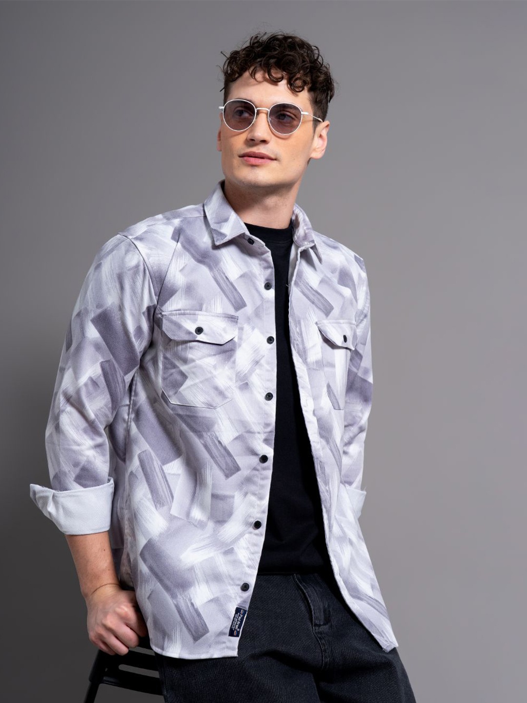 

PAUL STREET Men Standard Slim Fit Opaque Printed Casual Shirt, Silver
