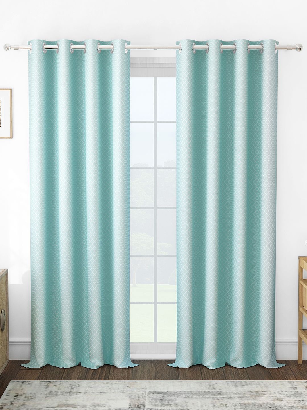 

Story@home Turquoise Blue & White Set of 2 Room Darkening Door Curtain