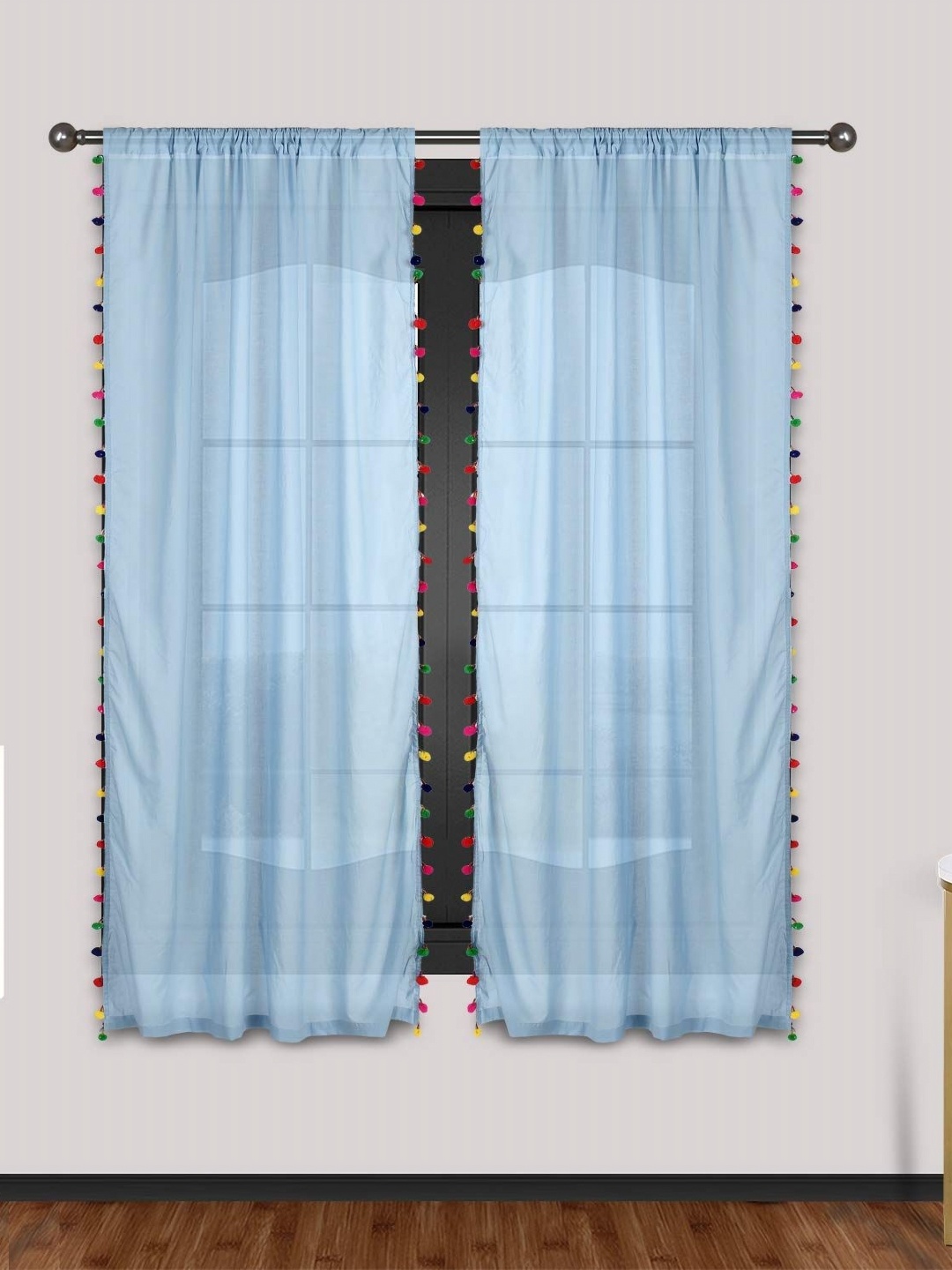 

Dekor World Multicoloured Set of 2 Embellished Sheer Window Curtain, Multi