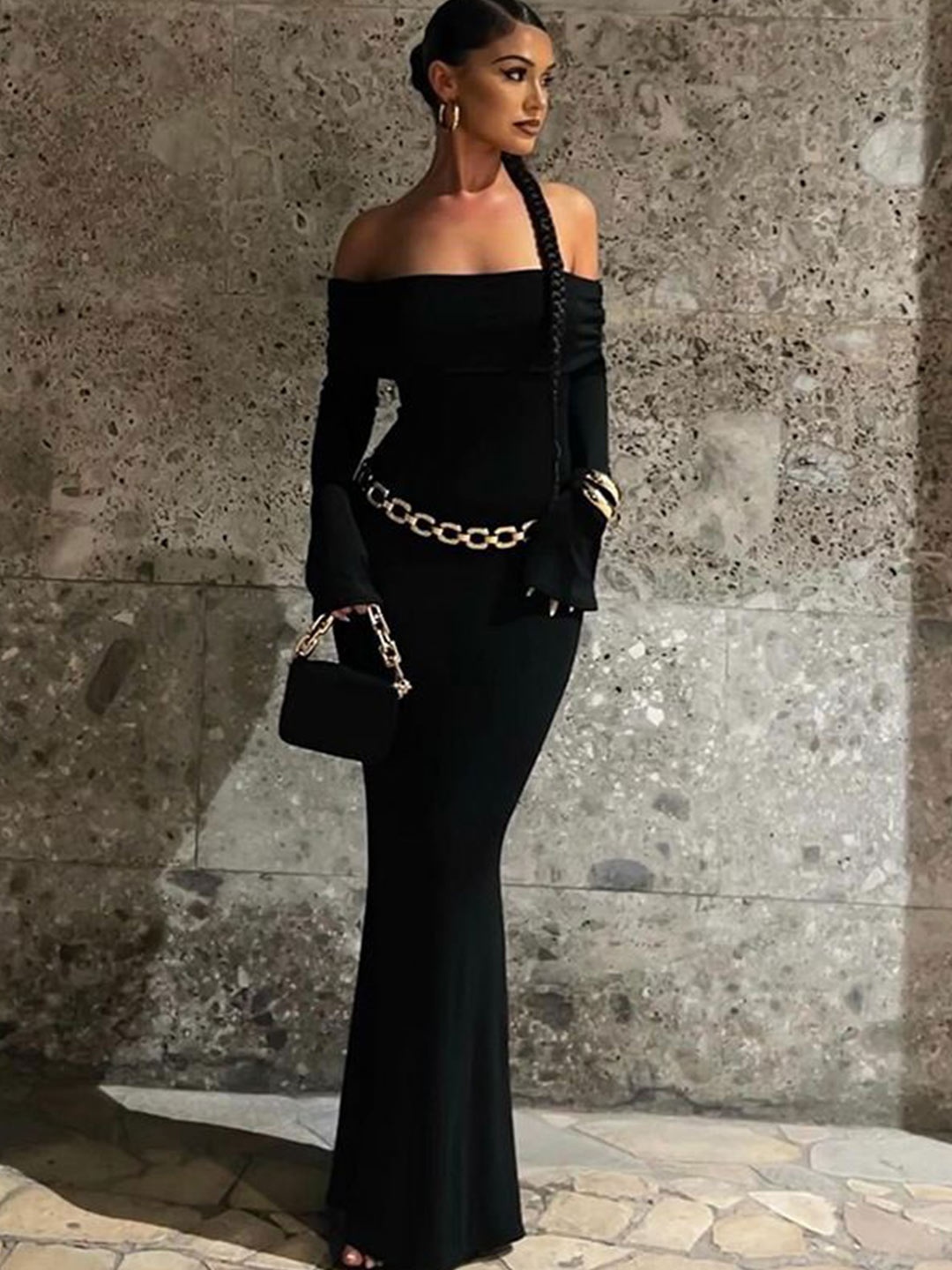 

MIAKEE Off-Shoulder Maxi Dress, Black