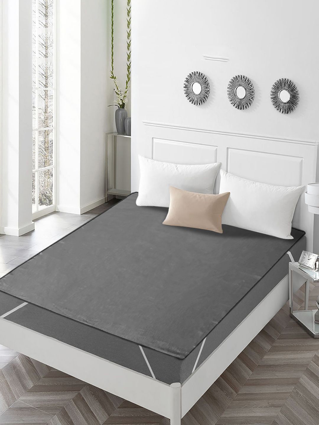

Kuber Industries Grey Polyester Water Resistant Mattress Protector