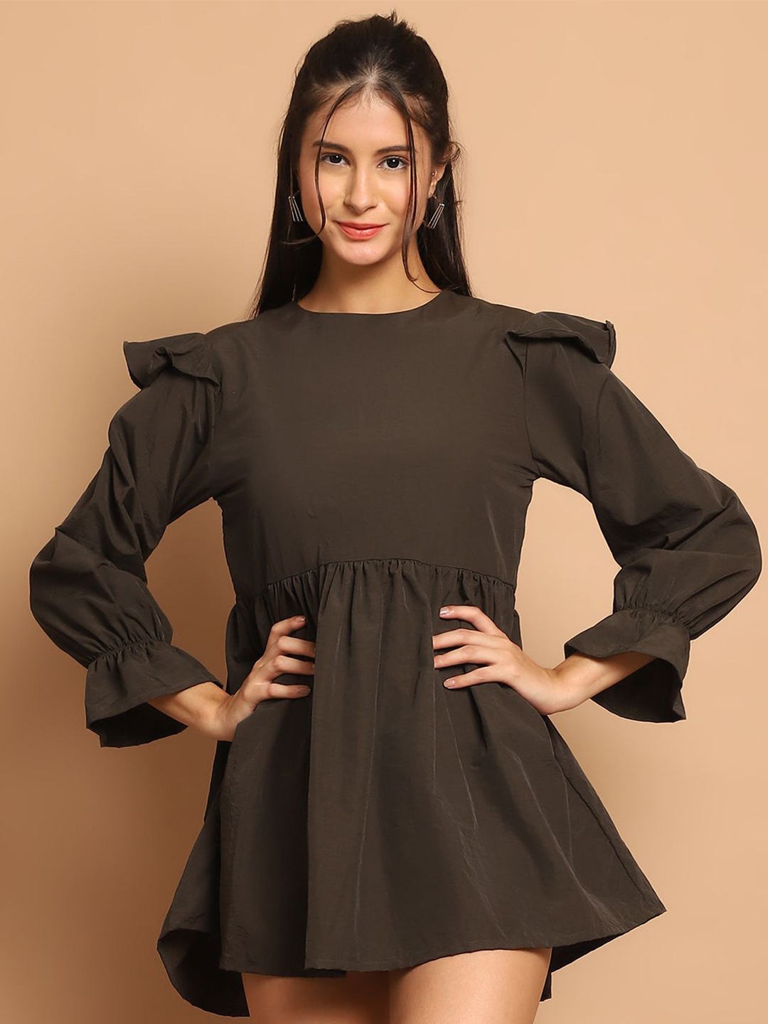 

JAKANARY Georgette Fit & Flare Dress, Olive