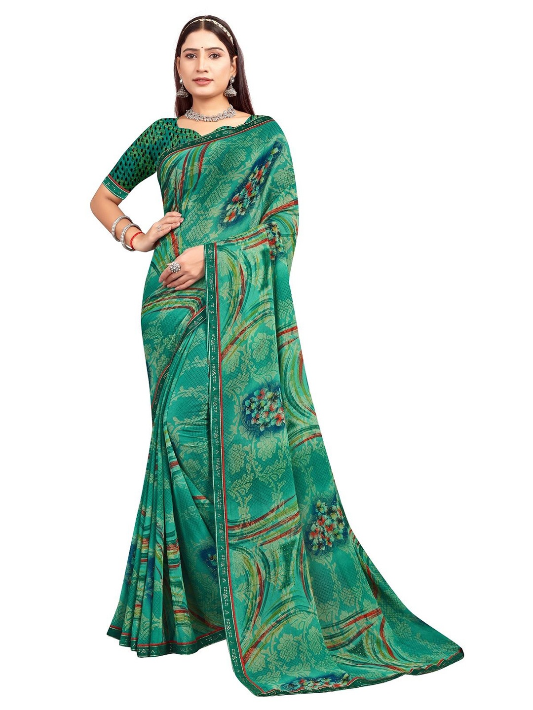 

shree krishna fashion Art Silk Saree, Green