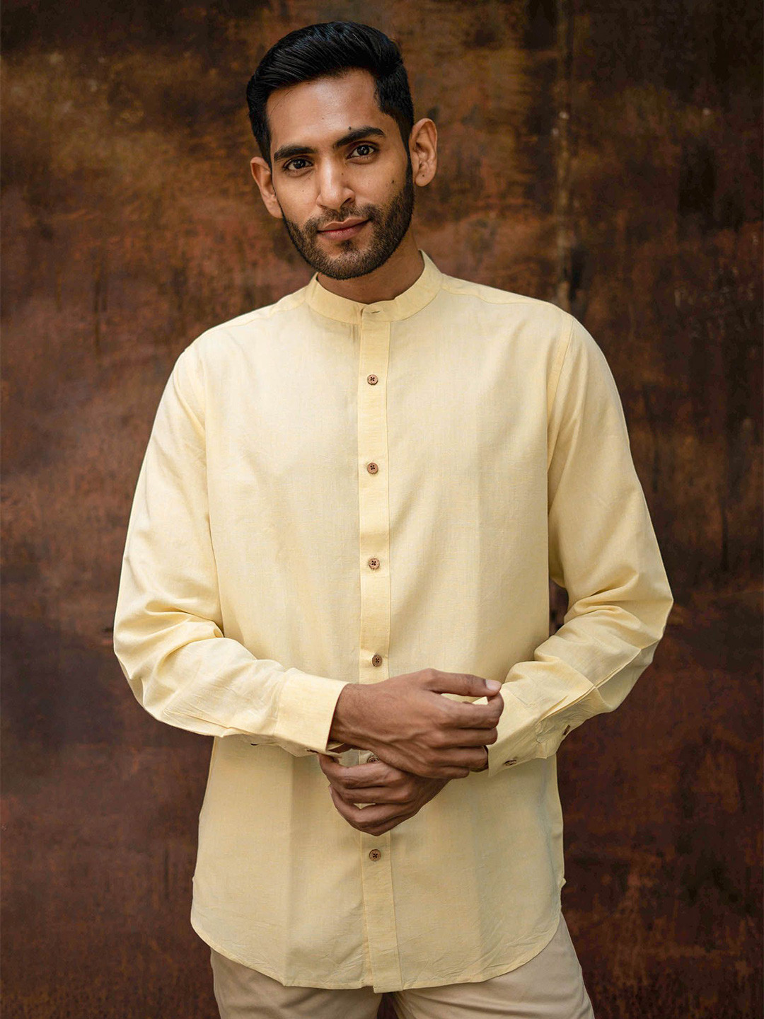 

Earthy Route Men Comfort Opaque Formal Shirt, Yellow