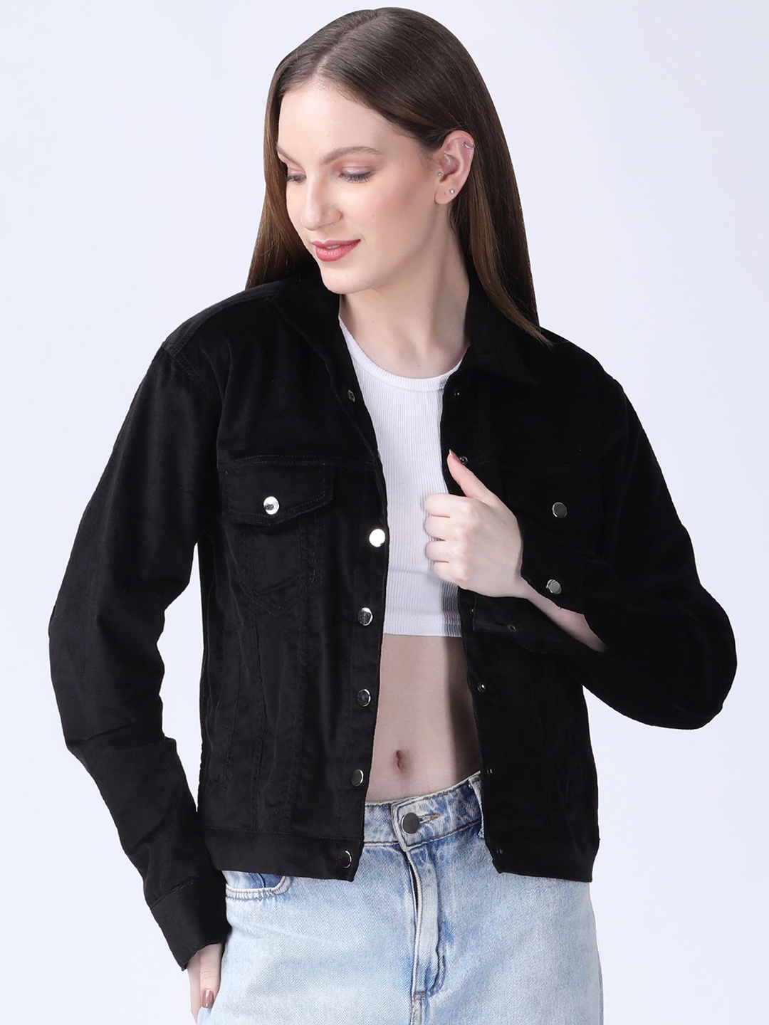 

SZN Women Washed Polyester Lightweight Tailored Jacket with Patchwork, Black