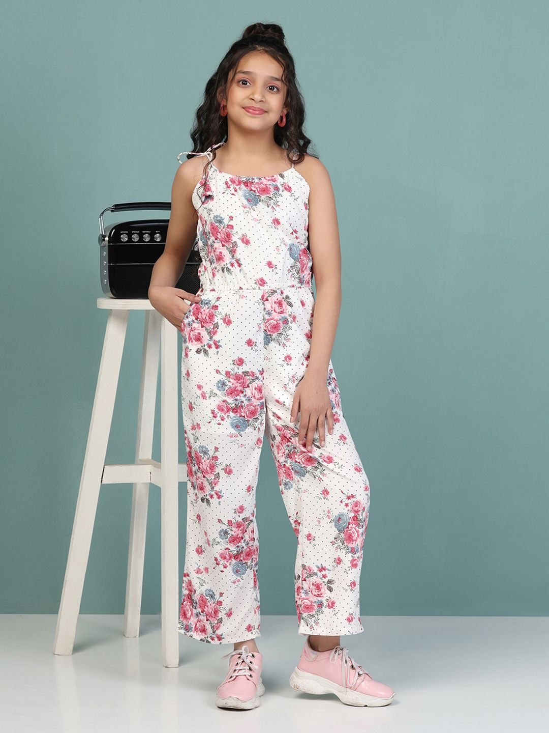 

YK Girls Printed Basic Jumpsuit, White