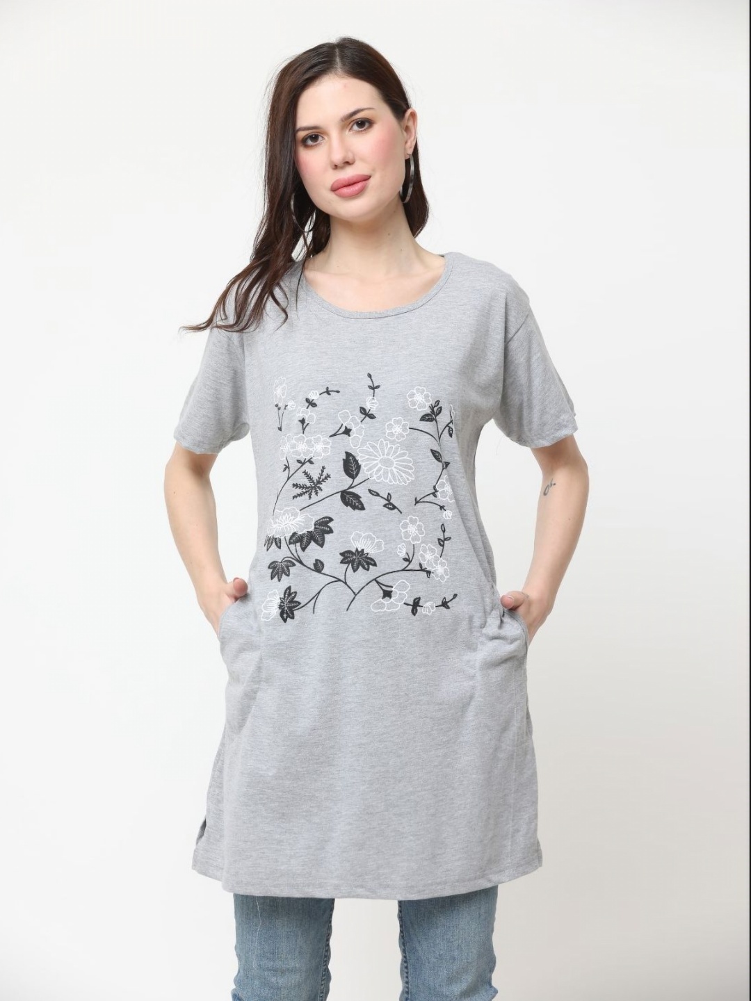 

DDASPRATION Women Printed T-shirt, Grey