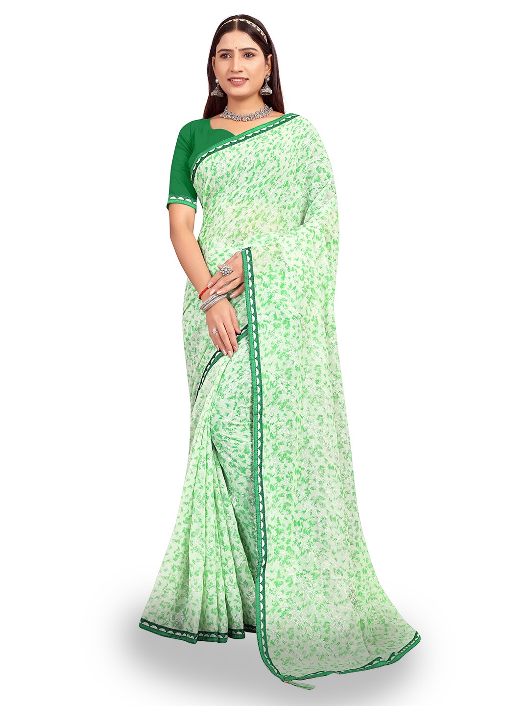 

shree krishna fashion Floral Art Silk Saree, Green