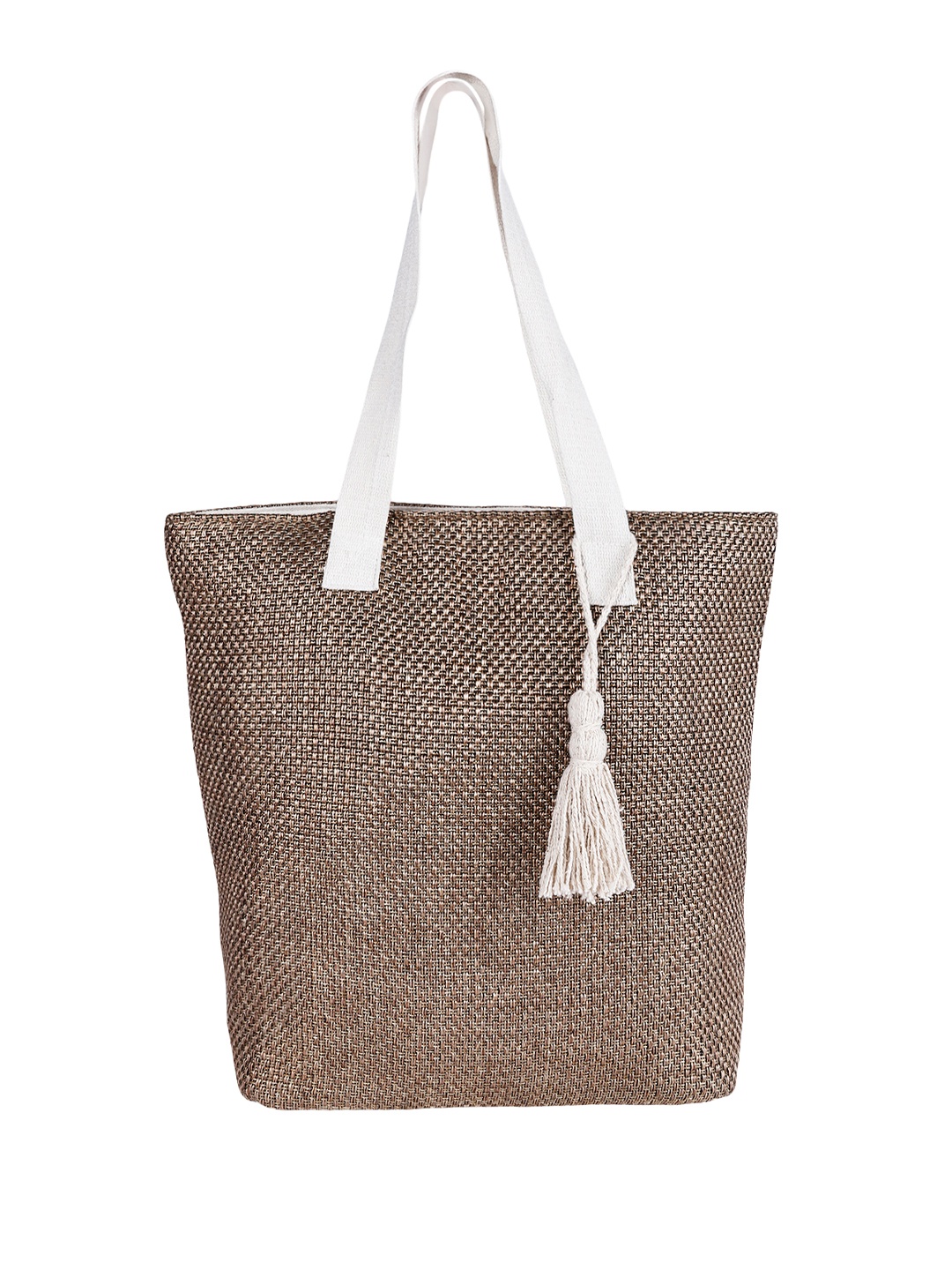 

PCL FASHION Colourblocked Shopper Tote Bag with Tasselled, Brown