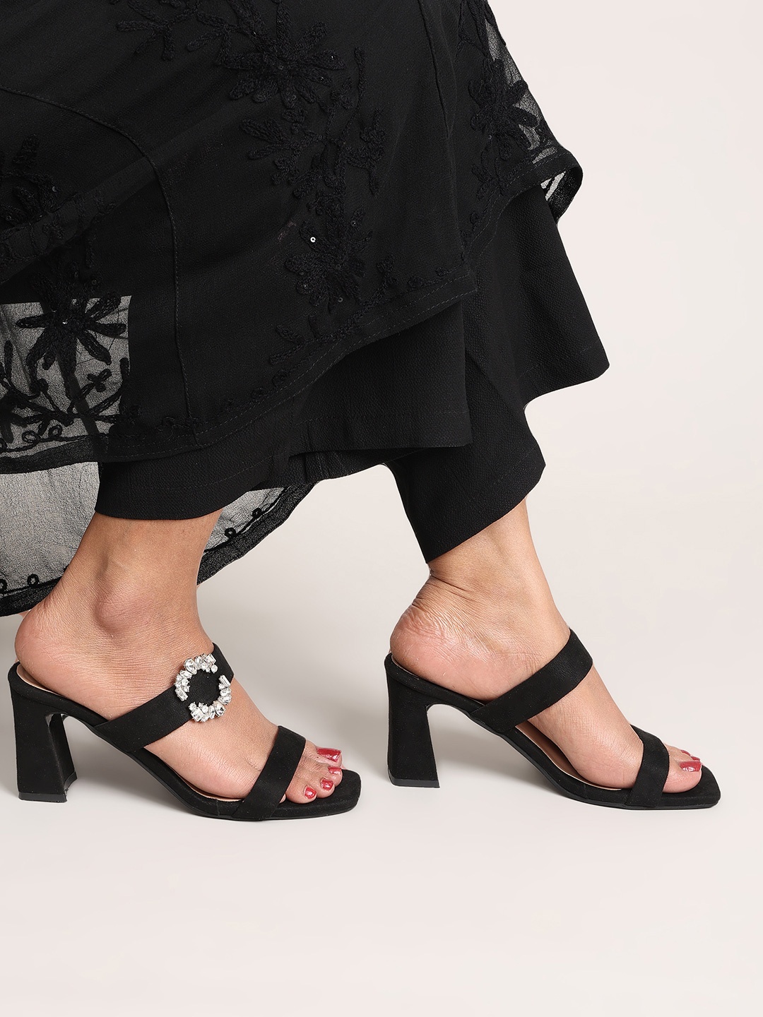 

Nysah Embellished Leather Party Comfort Sandals, Black
