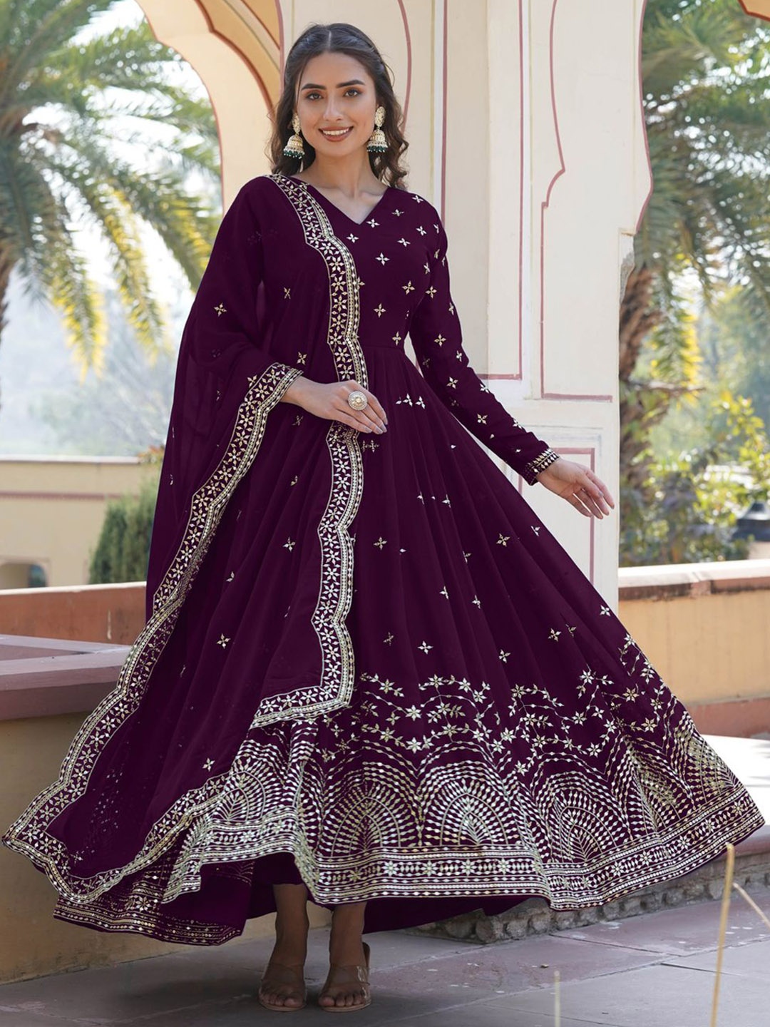 

Anara Women Paisley Sequinned Georgette Anarkali Kurta, Purple