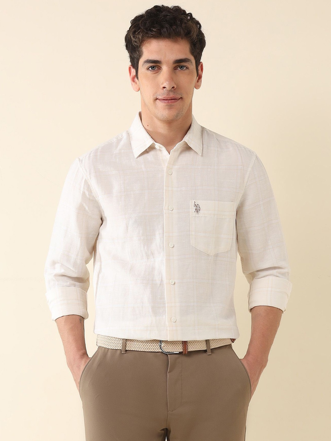 

U.S. Polo Assn. Men Tailored Fit Opaque Checked Casual Shirt, Yellow