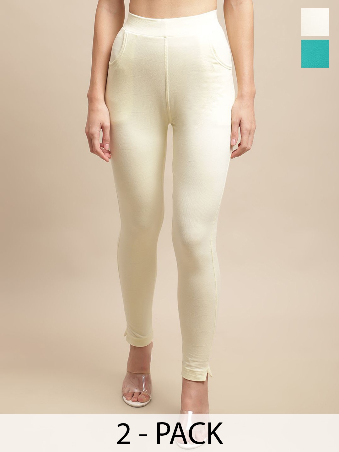 

Valles365 by S.C. Pack Of 2 Cotton Ankle-Length Leggings, Cream
