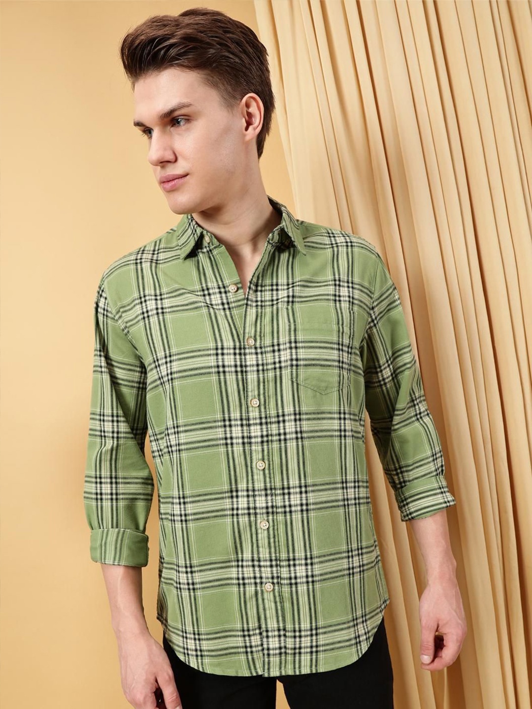 

VALEN CLUB Men Tartan Checks Opaque Checked Casual Shirt, Green