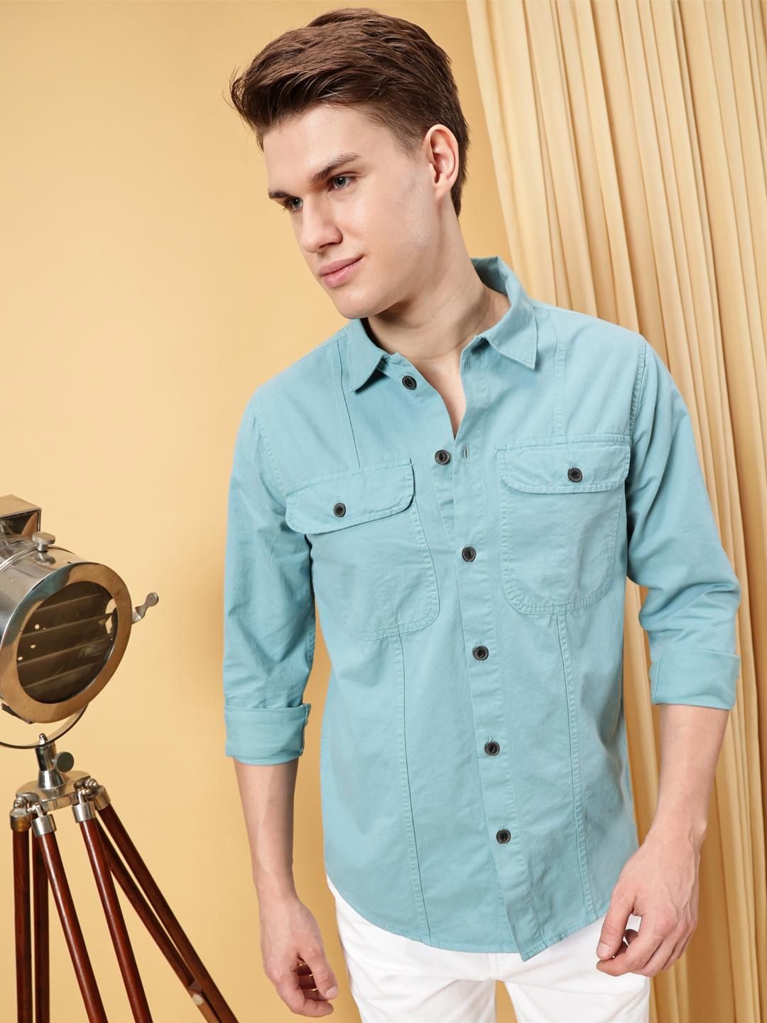 

VALEN CLUB Men Opaque Casual Shirt, Turquoise blue