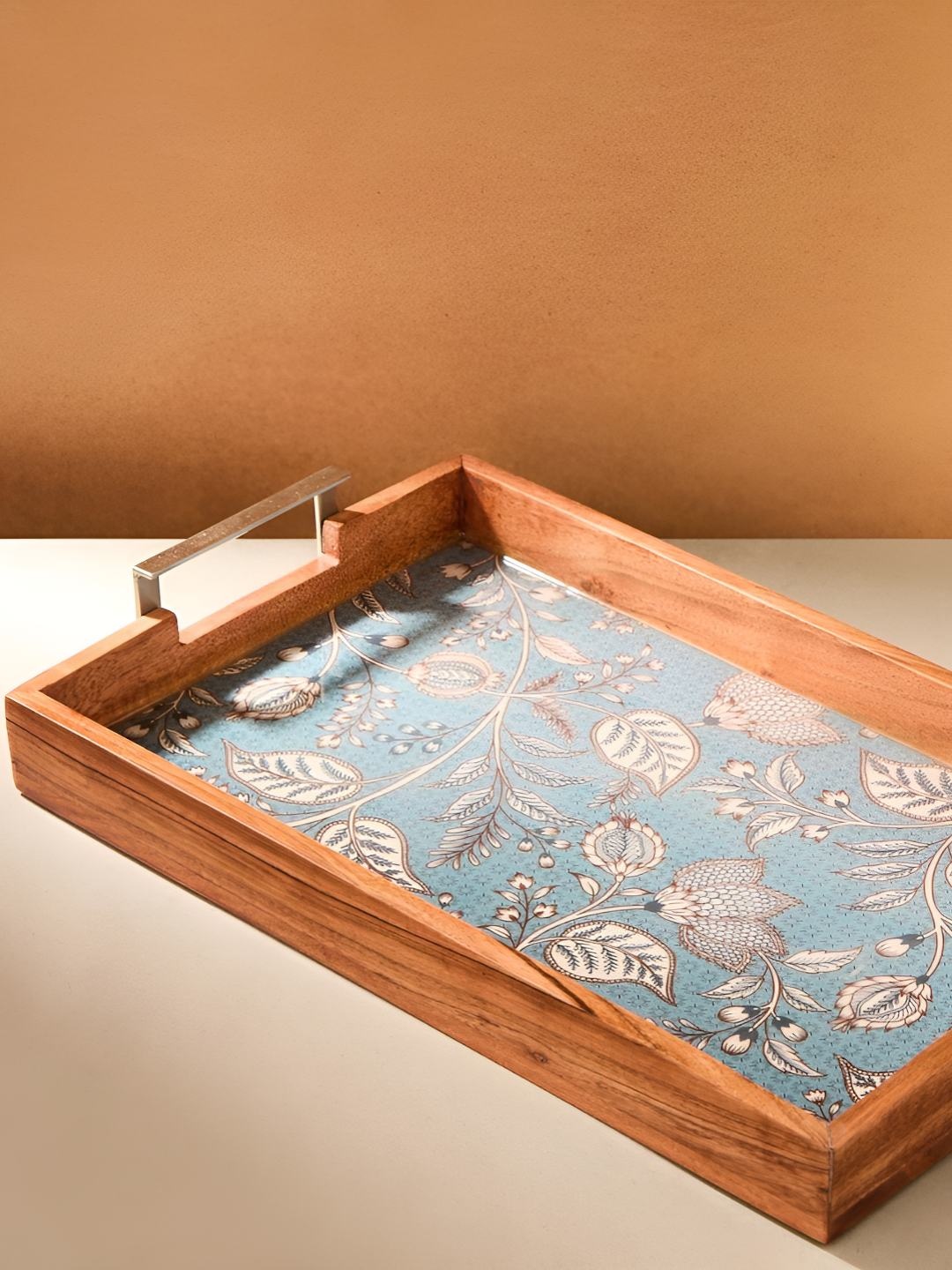

Fabindia Blue 2025 Wood 1 Pieces Easy to Clean Serving Tray