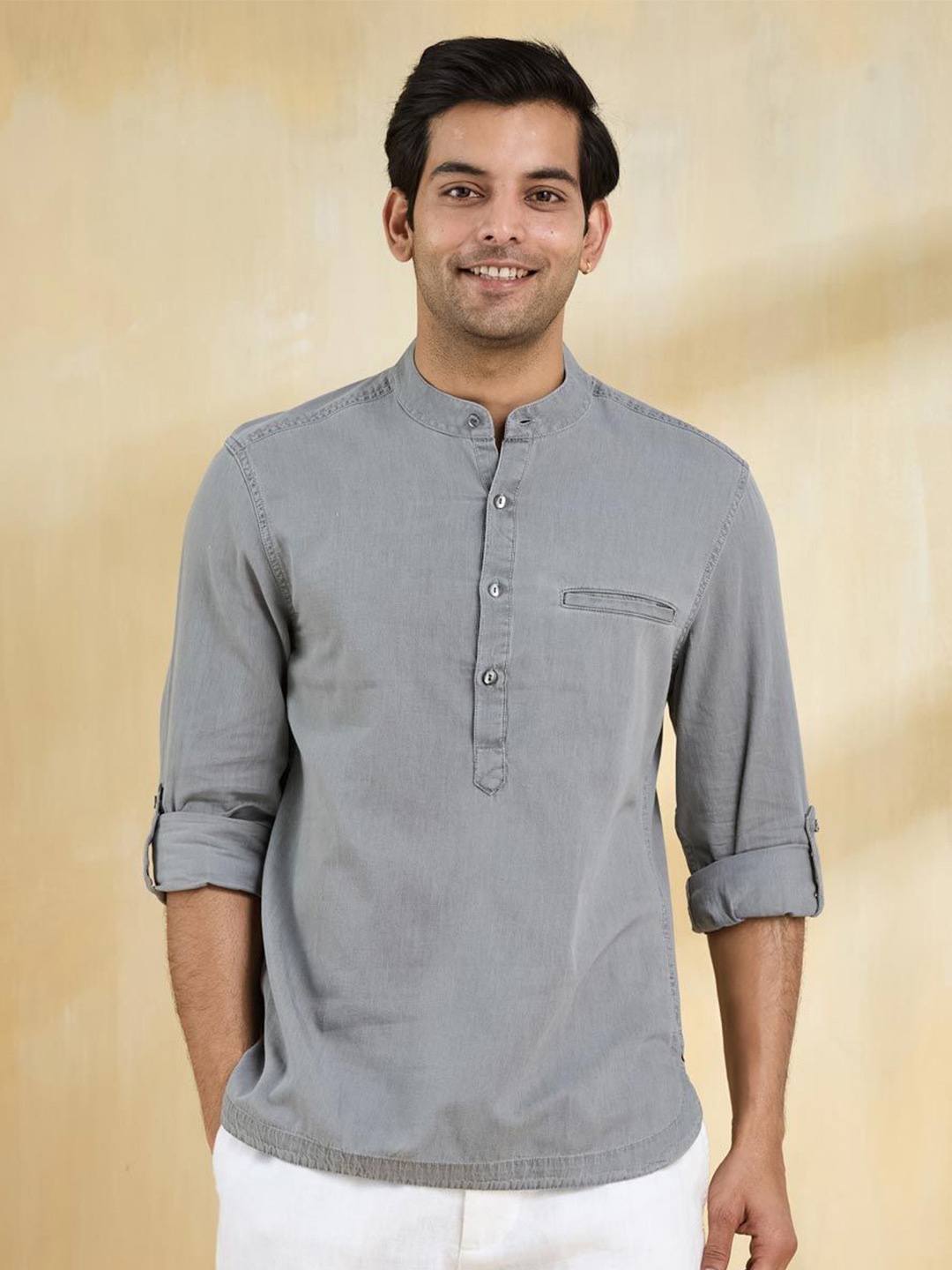 

Fabindia Men Slim Fit Opaque Casual Shirt, Grey