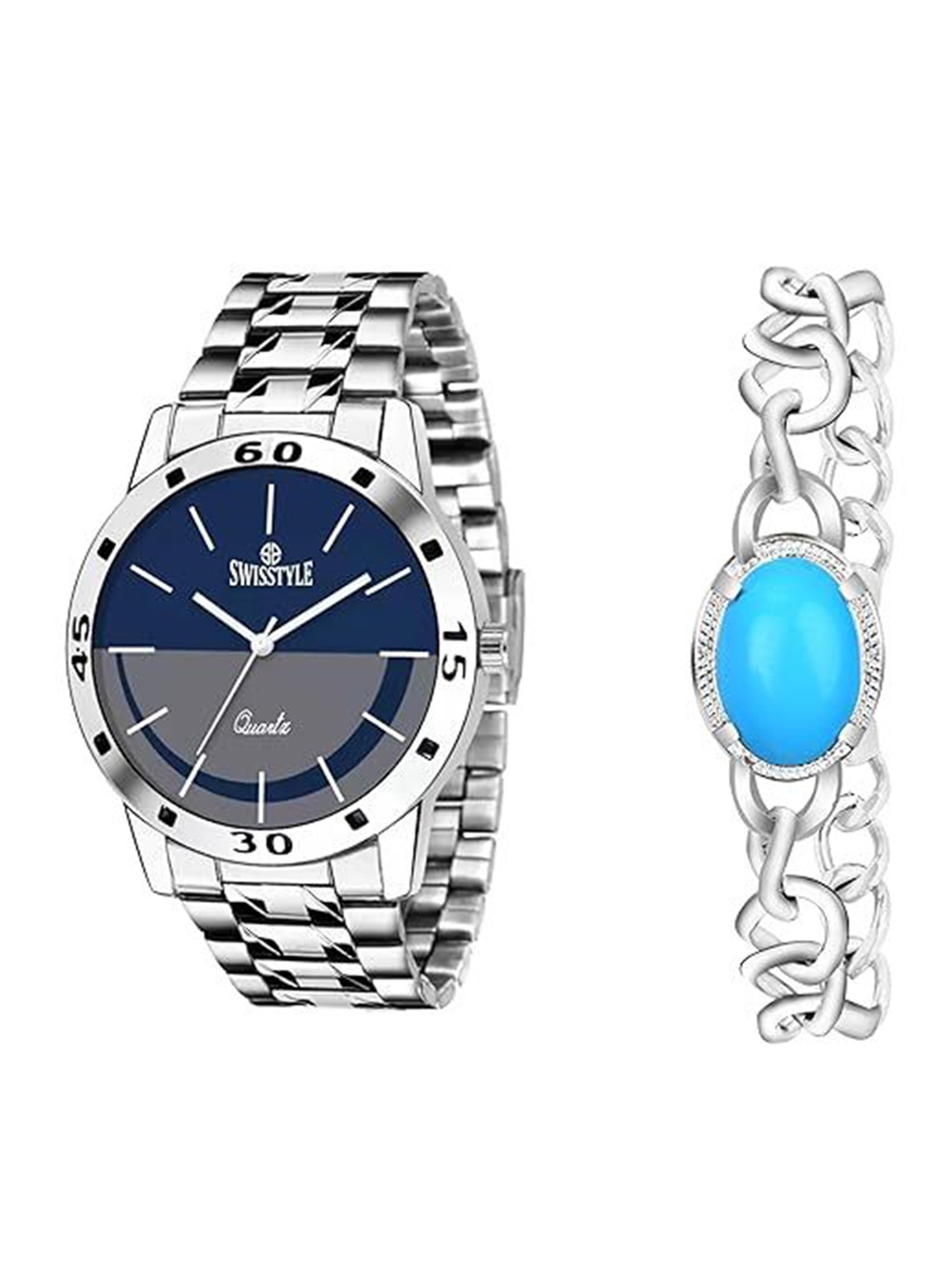 

SWISSTYLE Men Brass Embellished Dial & Stainless Steel Straps Analogue Watch SS-GR078-BRAC-BLU, Blue