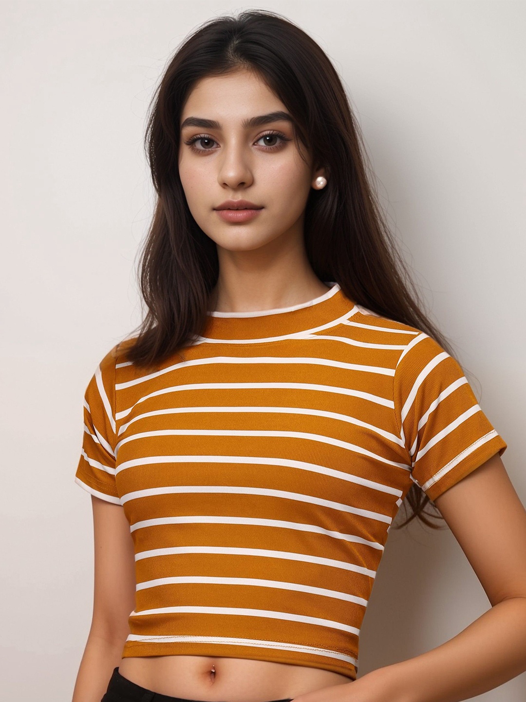 

NiloBerry Striped Crop Top, Mustard