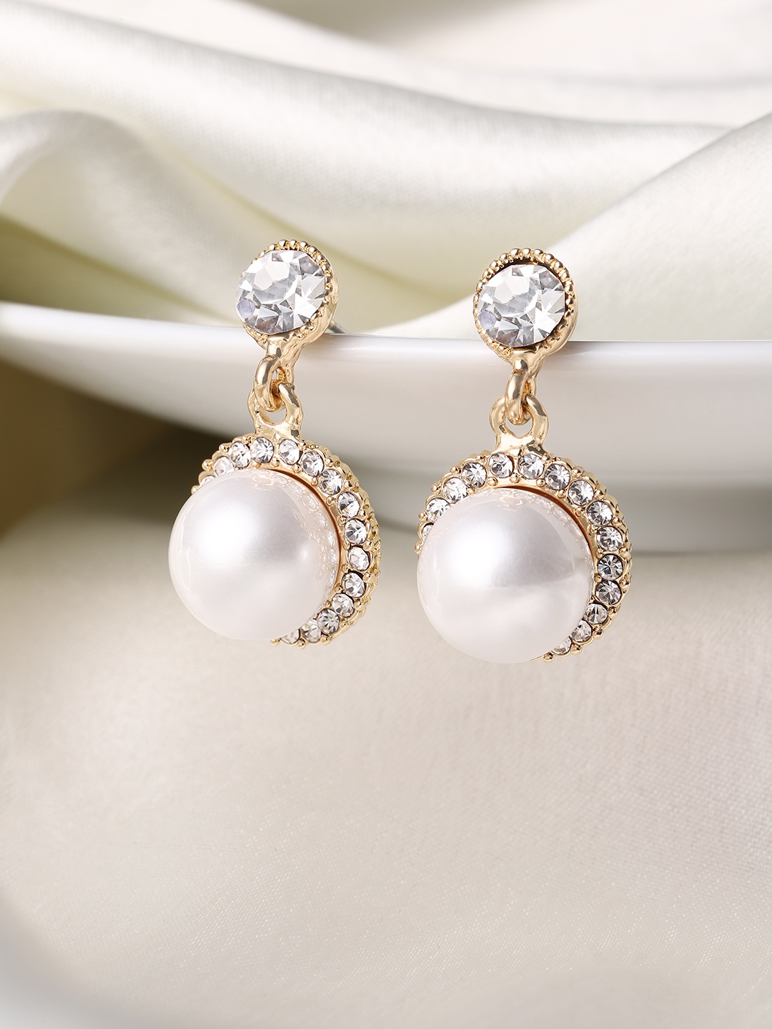 

DressBerry Circular Shaped Beads & Stone-Studded Drop Earrings, Gold