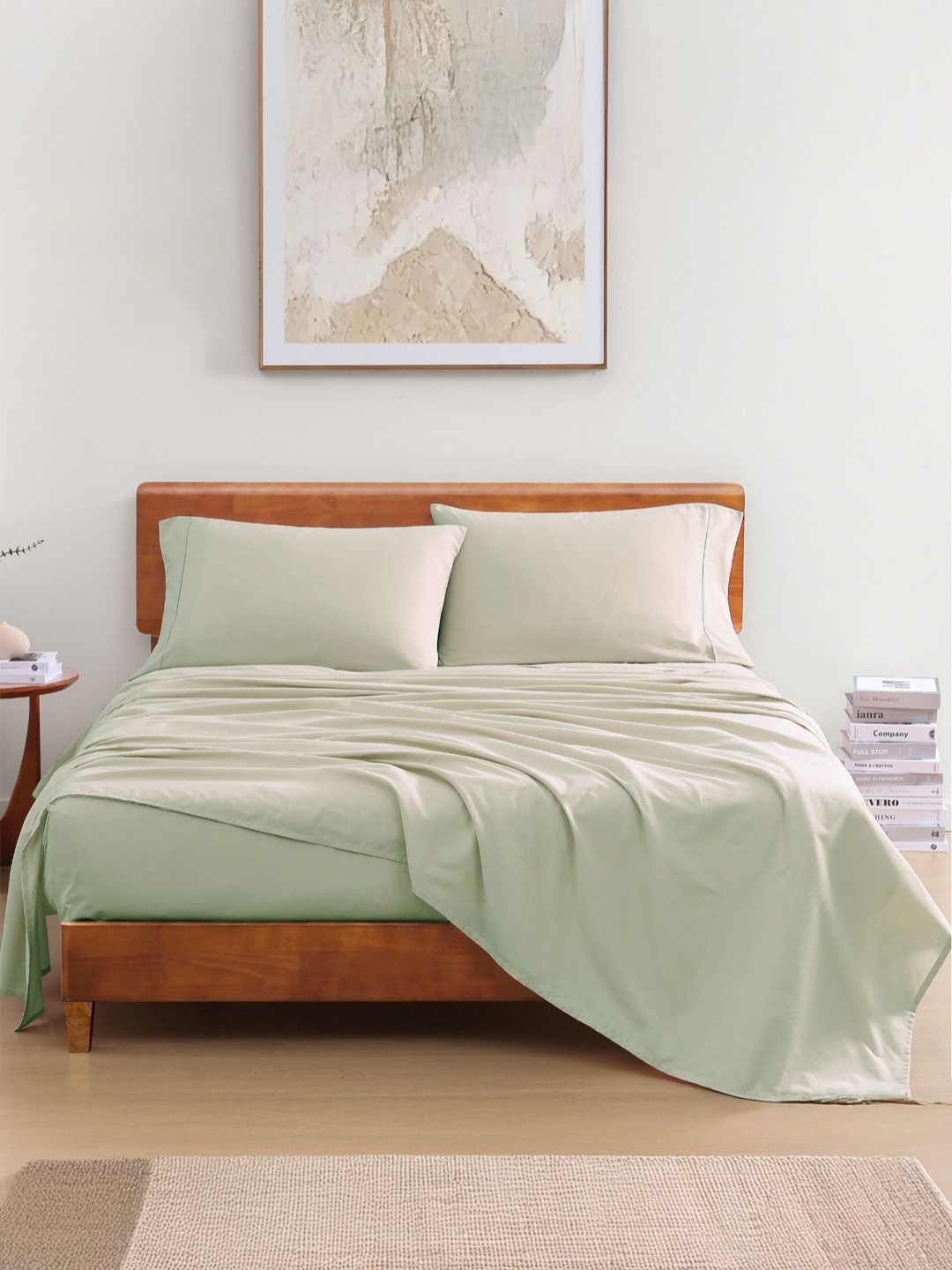 

LANE LINEN Green 144 TC King Bedsheet with 2 Pillow Covers