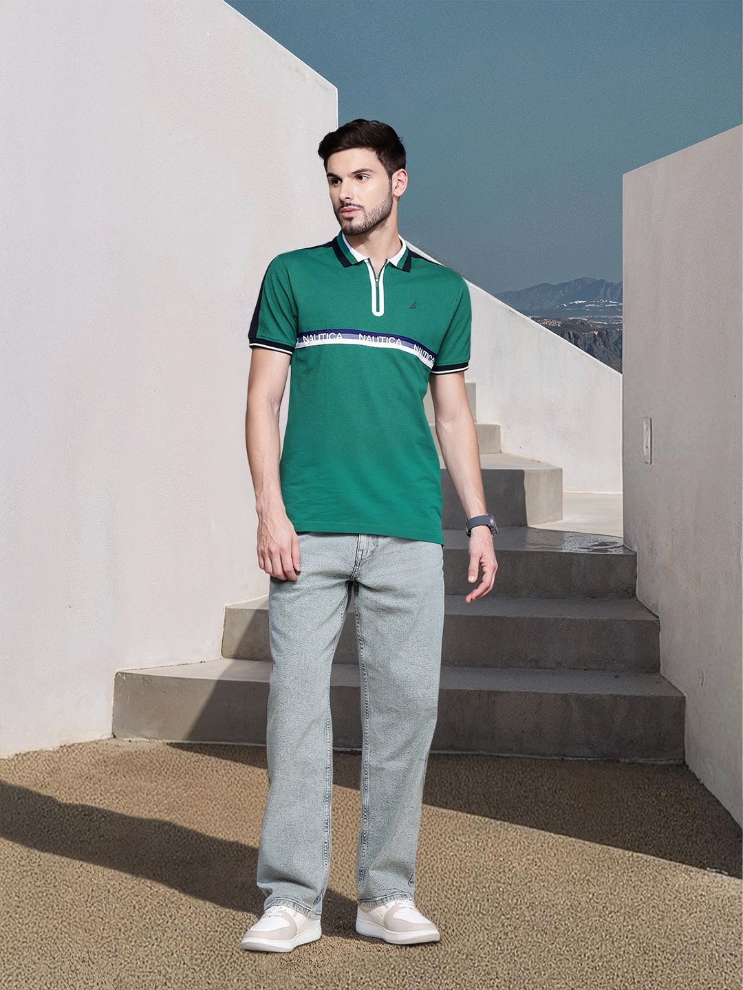 

Nautica Logo Printed Polo Pure Cotton T-shirt, Green