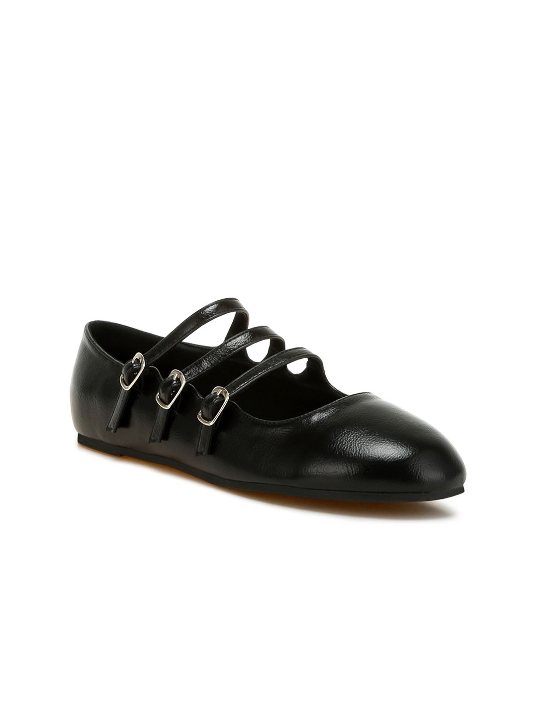 

RAG & CO Leather Wedge Pumps with Buckles, Black