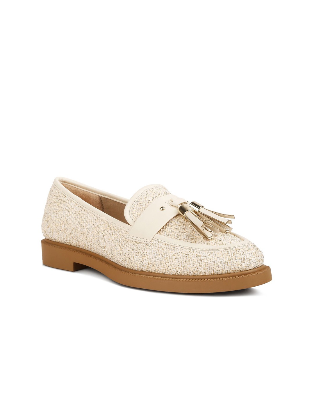 

London Rag Women Woven Design Loafers, Cream
