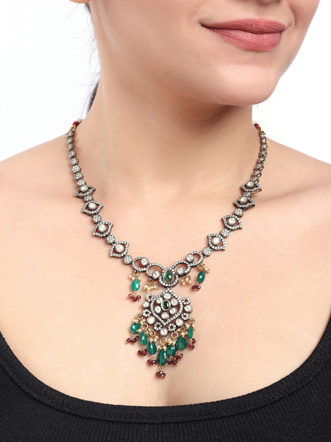 

Sica Jewellery Sterling Silver Rhodium-Plated Necklace, Green